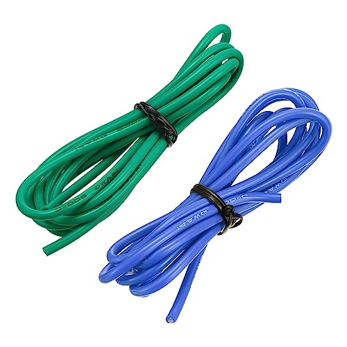 sourcing map 14AWG Elektrischer Draht Kabel 1,5 Meter Litzendraht Silikon Verzinnte Kupferdrahtspule je 2,08 mm² Solid Elektronik Wire für DIY RC-Modell Lampen Haushaltsgeräte, Blau,Grün von sourcing map