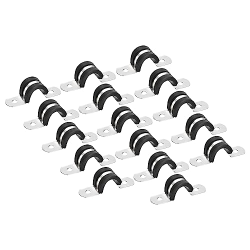 sourcing map 16Stück 12mm(1/2") Rohrschellen Kabel Klemme Kabelschellen Edelstahl Gummi Gepolstert Schlauch Klemme U-förmige Metallklemmen Rohrhalter für Rohr Leitung Draht von sourcing map