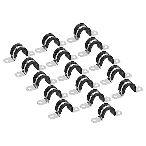 sourcing map 16Stück 22mm(7/8") Rohrschellen Kabel Klemme Kabelschellen Edelstahl Gummi Gepolstert Schlauch Klemme U-förmige Metallklemmen Rohrhalter für Rohr Leitung Draht von sourcing map