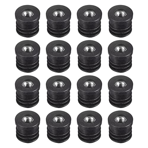 Sourcing Map 16Stk Einsätze für Runde Rohre Mit M6 Gewinde für 16mm/0.63" AD Rohr - Schwarz Plastik Stopfen Nachlauf Einsatz Stuhl Endkappen Möbel Bein Stecker von sourcing map