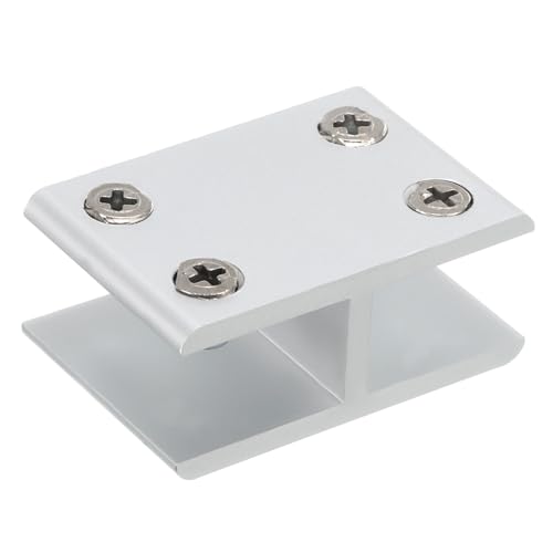 sourcing map 180 Grad Glas-Klemme, für 14-17mm dicke einstellbare Doppelseitige Glasregalstütze aus Aluminiumlegierung Glasclip Klemmhalter, Silberton von sourcing map