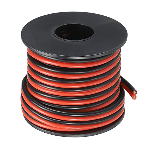 sourcing map 2 Leitung Parallel Silikon Draht 16AWG 16 Messgerät Rot Schwarz Elektrodraht Verzinnte Kupfer Spule 7.5m/25ft für LED Verlängerung Kabel Auto Modell Interne Verdrahtung von sourcing map