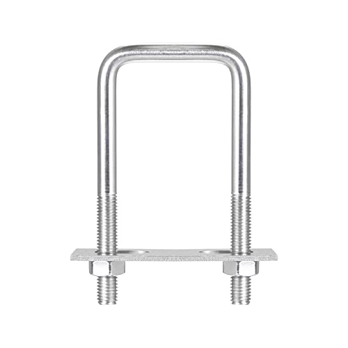 sourcing map 2 Sätze Quadratische U Bolzen 52mm(2.05") Innenbreite 120mm Länge M10 304 Edelstahl U Klemmschraube mit Mutter und Platte für Bootsanhänger von sourcing map
