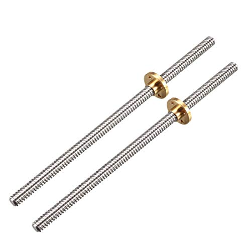 sourcing map 200 mm Länge T8 8 mm Durchmesser Blei-Schraubenstab, 4 Blei-Edelstahl-Bleischraubenstange mit Kupfermutter, Trapezgewinde für 3D-Drucker, Z-Achse, 2 Stück von sourcing map