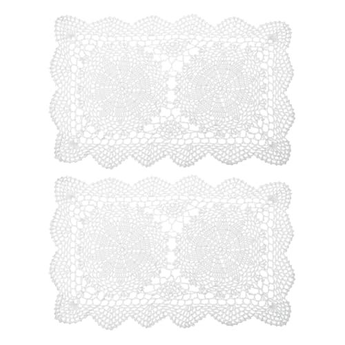 sourcing map 2 Stück 43,2 x 27,9 cm handgefertigte Häkeldeckchen, Polyester-Baumwolle, Tischsets, rechteckig, für Esstisch, Küche, Partys, Weiß von sourcing map