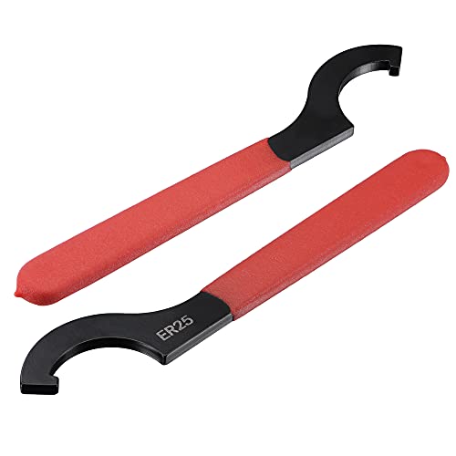 sourcing map 2 Stück C Hakenschlüssel Spannzangenfutter für ER25 Spannzangenmutter mit Rot Rutschfestem Griff von sourcing map