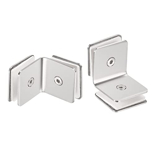 sourcing map 2 Stück Edelstahl 90 Grad Glasklemme für 8-12mm Dicke 90 Grad Doppelseite Quadratisch Rahmenlose Glas Ecke Klemme Clip für Duschtür Helle Silber von sourcing map