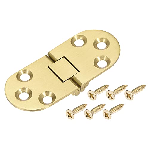 sourcing map 2 Stück Messing Flip Scharniere 70x30mm 180 Grad für Nähmaschine Klapptisch Durchmesser der Befestigungsöffnung 5mm mit Schrauben, Gold Ton von sourcing map