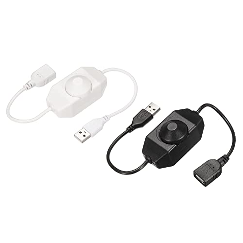 sourcing map 2 Stück LED Streifen Dimmer Schalter 5V DC USB Buchse auf Stecker erlängerungskabel mit Drehschalter Controller für LED Streifen Schwarz Weiß von sourcing map