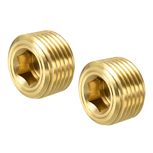 sourcing map 2 Stück Messing Rohrstopfen 3/8" NPT Außengewinde Sechskant Innenkopf Steckverbindung für Wasser Luft Kraftstoff Rohrleitung von sourcing map