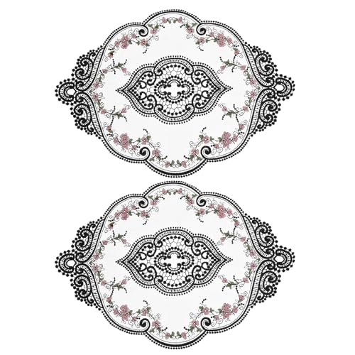 sourcing map 2 Stück Retro Spitze Platzdeckchen 30,5 x 43,2 cm Oval bestickt Tischsets Französisch Häkeldeckchen Untersetzer Cup Mat für Zuhause Hochzeit Schwarz von sourcing map