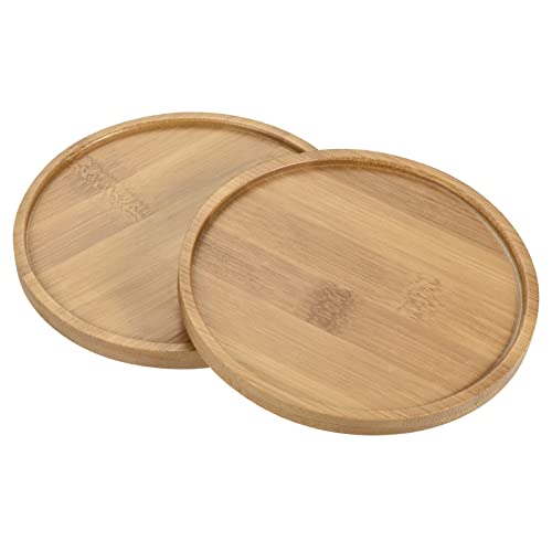 sourcing map 2 Stück Untersetzer für Blumentöpfe, Blumentopf Tabletts 13cm Außendurchmesser, Rundes Bambus Tablett für Innen, Zimmerpflanzen, Gläser, Keramikbecher, Topfpflanzendekoration von sourcing map