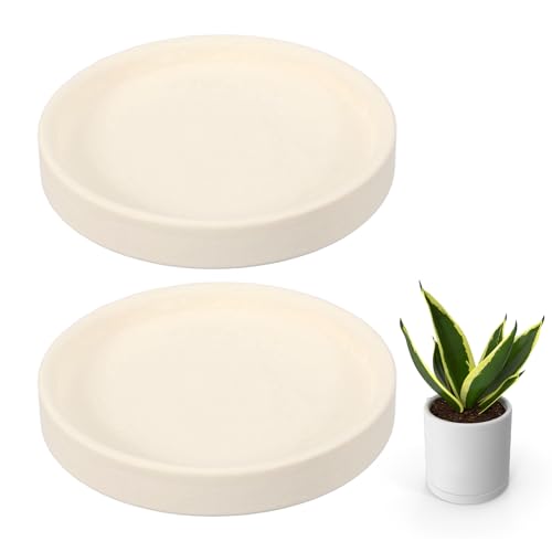 sourcing map 2 Stück runde Pflanzen-Untersetzer, 10,2 cm, Keramik, Pflanzentropfschalen für Töpfe, robuste Blumentopf-Untersetzer für drinnen und draußen, dunkelweiß von sourcing map
