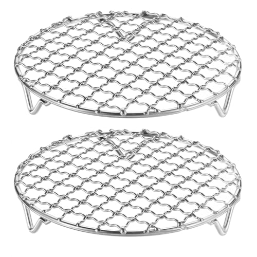 sourcing map 2 runde Grillroste 15 cm, 304 Edelstahl, Kreuzdraht, Grillnetz mit 20 mm Beinen zum Kochen, Backen, Dämpfen, Grillen von sourcing map