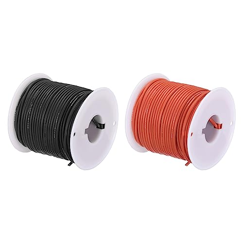 sourcing map 20AWG Elektrisch Draht 0,52mm² Batterie-Elektrokabel Leitungen 30m pro Rolle Litzendraht Kabel Verzinkt Kupferkabel Silikonkabel Jumper Wire für DIY Modelle Anschluss, Schwarz/Rot von sourcing map