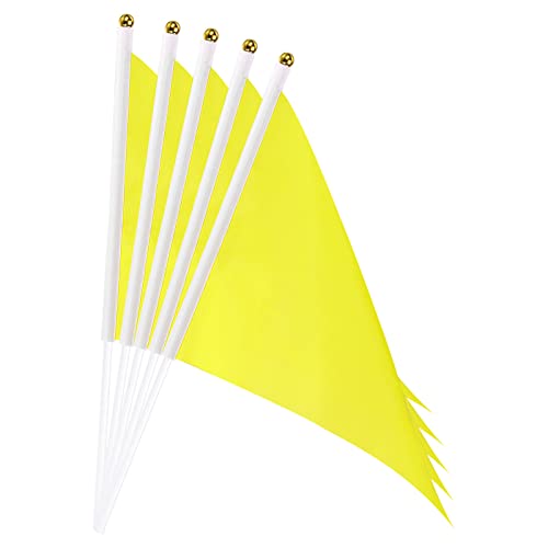 sourcing map 20 Stück Flaggenstock Handgehaltene Kleine Mini DIY Flagge 8.2 Zoll x 5.5 Zoll Dreieck Gelb für Festivals Veranstaltungen Feiern von sourcing map
