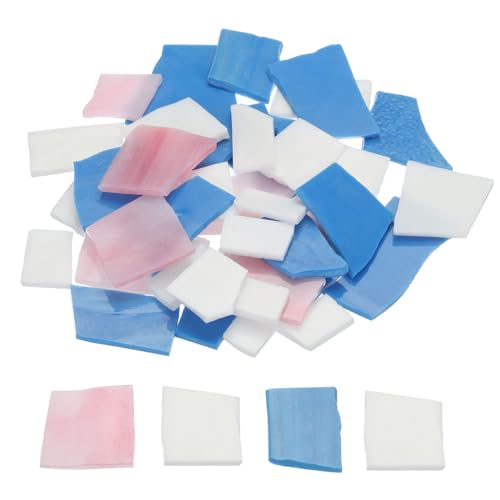 sourcing map 200 g Mosaikfliesen, unregelmäßige Glasmosaikfliesen, gebeizte Mosaikglasstücke für Heimdekoration, Kunsthandwerk, DIY-Projekte, Rosa, Weiß und Blau von sourcing map