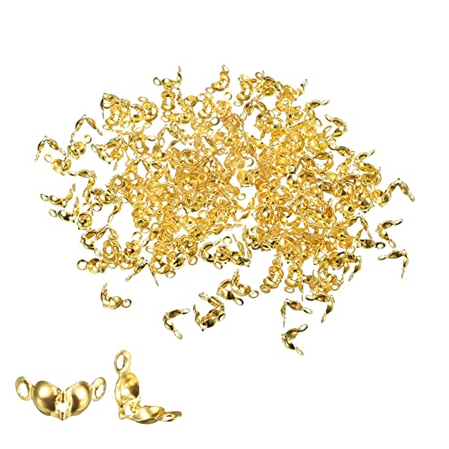 sourcing map 200Stk Offene Perlen Spitzen Knoten Abdeckungen 1.3mm Metall Zweischalig Crimpen Aufklappbare Kalotte Ende Kappen für Schmuck Herstellung DIY Handwerk Gold von sourcing map