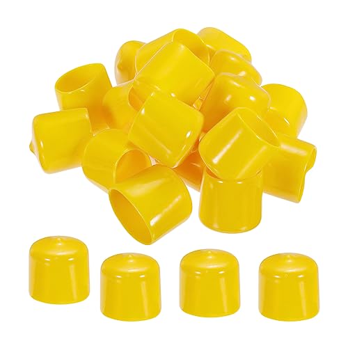 sourcing map 20 Stück Gummi Endkappen 25 mm PVC Vinyl Kunststoff Schutzkappen Abdeckung für Schrauben Bolzen Gewinde Metallstäbe Elektrokabeln Drahtseile Bowdenzug Rund Rohr Zaunpfosten, Gelb von sourcing map