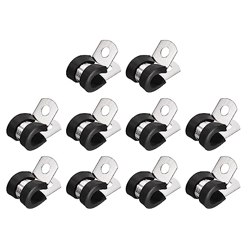 sourcing map 20Stk 5/16" (8mm) Rohrschellen Kabel Klemme 304 Edelstahl Gummi Gepolsterte Isolierklemme R Form Metall Klemme für Rohr Leitung Draht von sourcing map