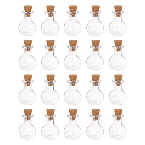 sourcing map 20Stk Mini Glas Flaschen mit Korkstopfen Flach Boden Kugel Geformt Winzige Glasgefäße Klein Glasflaschen Klare Wunsch für Handwerk Kunst Handarbeit Party Dekoration von sourcing map