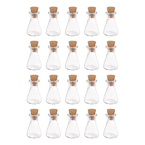 sourcing map 20Stk Mini Glas Flaschen mit Korkstopfen Kolben Geformt Winzige Glasgefäße Klein Glasflaschen Klare Wunsch für Handwerk Kunst Handarbeit Party Dekoration von sourcing map