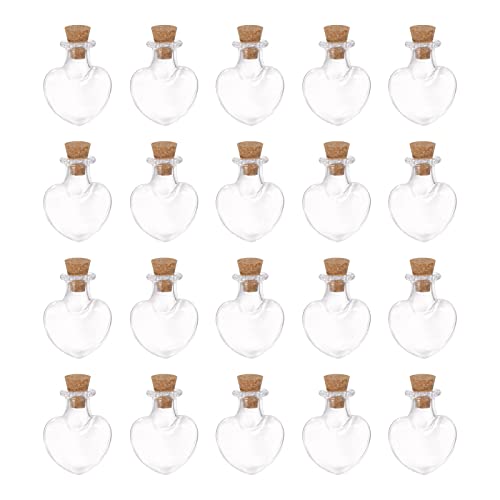 sourcing map 20Stk Mini Glas Flaschen mit Korkstopfen Pfirsich Herz Geformt Winzige Glasgefäße Klein Glasflaschen Klare Wunsch für Handwerk Kunst Handarbeit Party Dekoration von sourcing map
