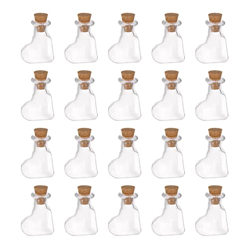 sourcing map 20Stk Mini Glas Flaschen mit Korkstopfen Schräges Herz Geformt Winzige Glasgefäße Klein Glasflaschen Klare Wunsch für Handwerk Kunst Handarbeit Party Dekoration von sourcing map