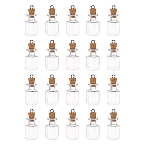sourcing map 20Stk Mini Glas Flaschen mit Korkstopfen Viereckig Geformt Winzige Glasgefäße Klein Glasflaschen Klare Wunsch mit Ring für Handwerk Kunst Handarbeiten Party Dekoration von sourcing map