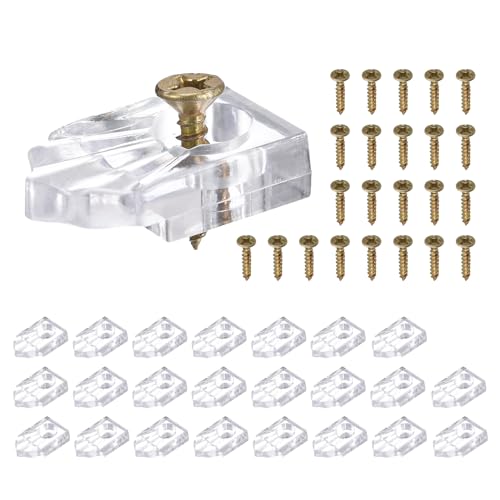 sourcing map 24er Set Glas-Halteklammern-Kit, 25mm Kunststoff-Glas-Schrankklammern mit Schrauben zur Befestigung von 2mm dicken Glastüren, Spiegel, Transparent von sourcing map