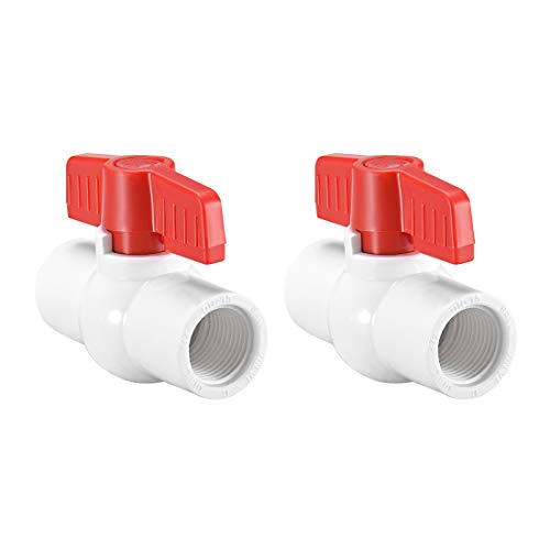 sourcing map 2Pcs PVC Kugelhahn Wasserleitung Gewindeenden 1/2" Innenlochdurchmesser Rot Weiß von sourcing map