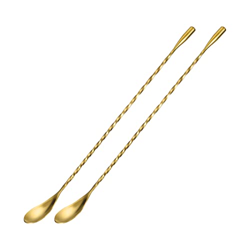 sourcing map 2Stk Barlöffel Cocktail Mischlöffel 12" Edelstahl Lang Griff Löffel Spiralgriff Getränk Mischlöffel für Mischglas oder Mixbecher Gold von sourcing map