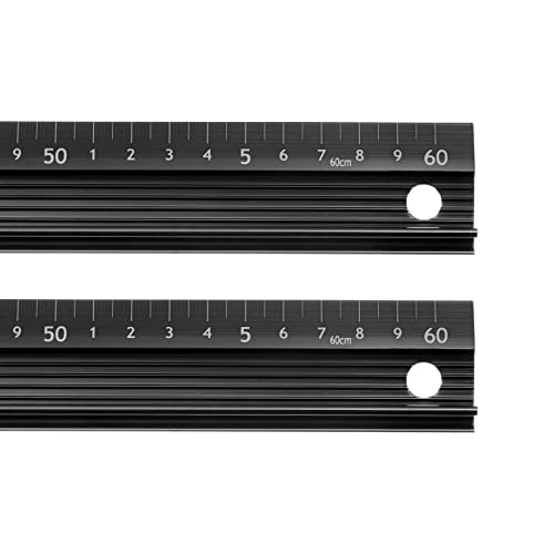 sourcing map 2Stk Metall Lineal 60cm Metrisch Lineal Messung Aluminium Legierung Rutschfest Schützende Lineal Gerade Schneiden Lineal Messen Werkzeug mit Hängeloch für Schneiden Messen Schwarz von sourcing map