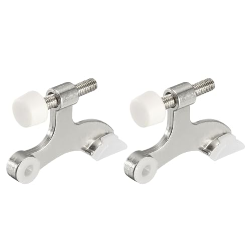 sourcing map 2Stk Türstopper 2-1/2" x 1-3/4" - Zinklegierung Scharnierstift Türstopper Typ K Verstellbarer Türstopper mit Gummipuffern (Nickel) von sourcing map