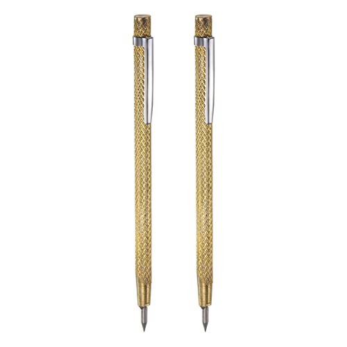sourcing map 2Stk Wolfram Karbid Spitze Reißnadel mit Clip Legierung Radierung Stift Schnitzerei Kupferstecher Ritzung Geräte für Metall Glas Keramik Marmor Gelb von sourcing map
