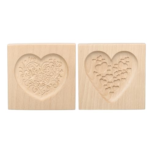 sourcing map 2pcs Holz Keksform 10.0 cm x 10.0 cm Holz Keksform Herz geschnitzt Backen Keks Werkzeug Kekspresse Stempel von sourcing map
