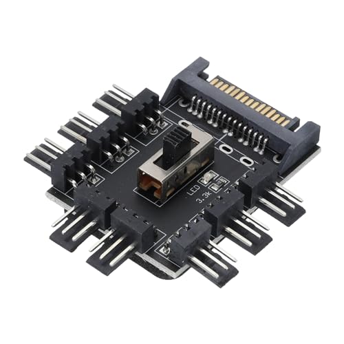 sourcing map 3-Pin Chassis Lüfter Hub 15PIN 1 zu 8 3PIN Stecker Adapter 12V Kühlung Lüfter Verteiler PWM für Motherboard, Computer, PC von sourcing map