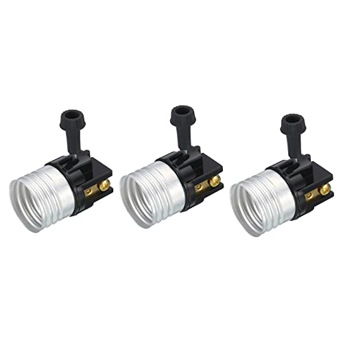 sourcing map 3 Stück 3 Wege Lampenfassung Mittlere Sockel E26 Lampensockel mit Drehschalterknopf für Bodentischlampen DIY Projekt Silberton Schwarz von sourcing map