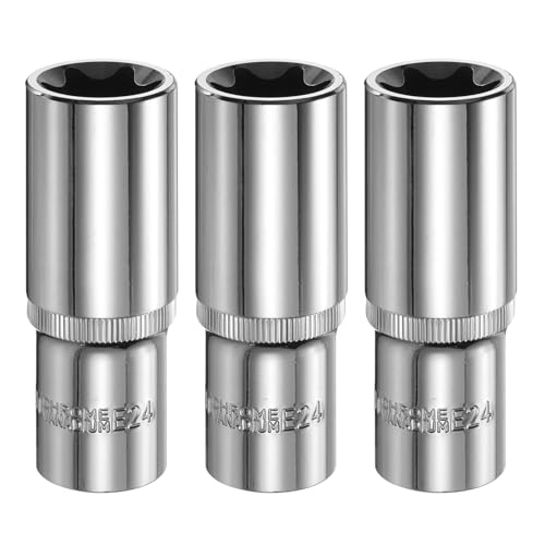 sourcing map 3 x E-Torx-Stecknuss, 1,27 cm (1/2 Zoll) Antrieb, E24 Stern-Buchse, 7,9 cm Länge, externe Torx-Tiefhülse, verchromt, 6-Punkt-Vielzahn für Autoreparaturen, Wartung zu Hause von sourcing map