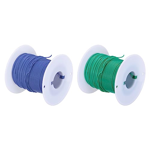 sourcing map 30AWG Elektrisch Draht 0,05mm² Batterie-Elektrokabel Leitungen 75m pro Rolle Litzendraht Kabel Verzinkt Kupferkabel Silikonkabel Jumper Wire für DIY Modelle Anschluss, Blau/Grün von sourcing map
