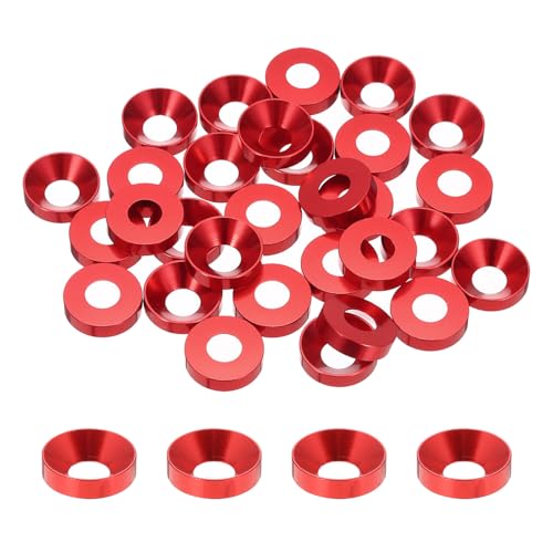 sourcing map 30 Stück M6 Senkbohrungsscheiben, 13,8 mm, eloxierte Aluminiumlegierung, Kopfdichtungen für Schrauben RC/FPV/PC/Drohnen-Zubehörteile, rot von sourcing map