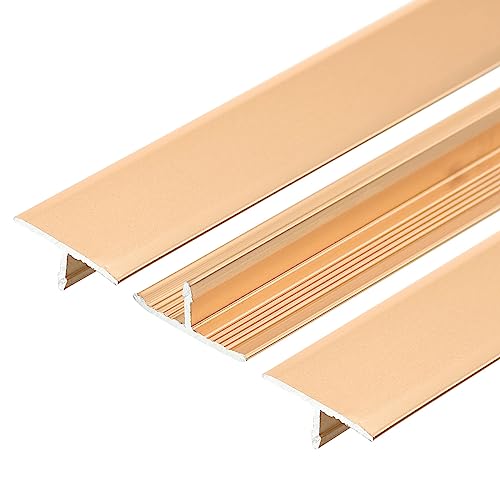 sourcing map 3Stk Aluminum T Molding Boden Übergang Streifen Tür/Fliesen/Teppichboden zu Fliese Übergang Streifen Türrahmen Kante Trimmen Holz Fliese Vinyl Laminat Boden Gold von sourcing map