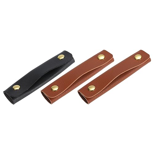sourcing map 3 Stück Handtasche Griff Wickel Abdeckungen PU Leder Handtaschen Griffschutz Gepäck Taschengriffe Beschützer Taschenhenkel für Häkeltaschen Koffer(13x10cm 2 Dunkel Braun 1 Schwarz) von sourcing map