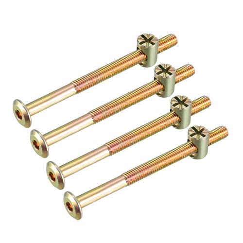 sourcing map 4 Set Möbel Bolzen Mutter Satz Sechskant Sockel Schraube M6x80mm mit Fassmuttern für Betten Kopfteile feste Hardware von sourcing map