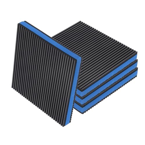 sourcing map 4 x Anti-Vibrationspads für Waschmaschine, 15 x 15 x 2 cm, Vibrationsdämpfungspads, Schallisolierung, gerippte Gummimatten mit EVA-Vibrationsisolationspads, Schwarz/Blau von sourcing map