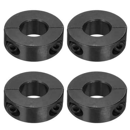 sourcing map 4 x doppelt geteilte Schaftmanschetten, 16 mm Bohrung, zweiteiliger Spannkragen, 35 mm Außendurchmesser, 12 mm Dicke, Karbonstahl, Schlosskragenklemme mit Stellschrauben (Schwarzoxid) von sourcing map