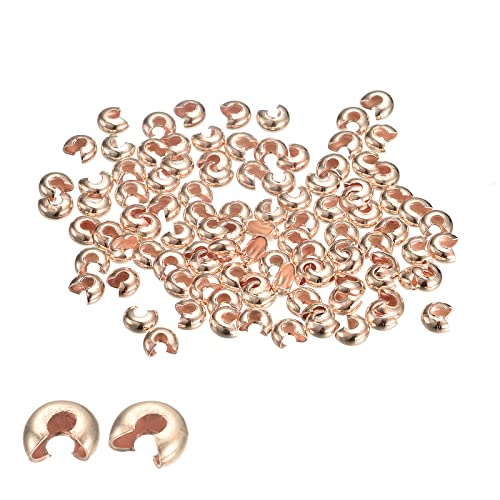 sourcing map 400 Stück Crimp Perlen Abdeckung 4mm Crimp Perlen Knoten Abdeckung Runde Offene Perlen Endspitzen für Schmuckherstellung DIY Rose Gold von sourcing map