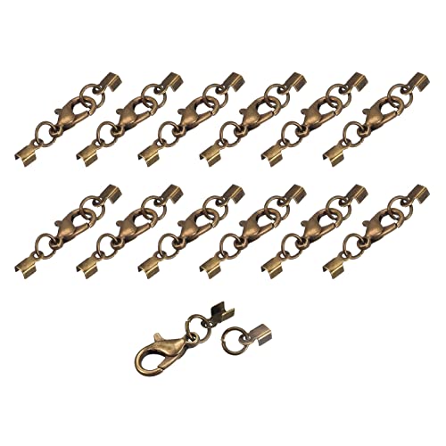 sourcing map 40Set 3mm Umklappbare Kordelenden mit Karabinerhaken Klammern Endstück Crimpen Endkappen für Basteln Herstellung Leder Armbänder Bronze Ton von sourcing map