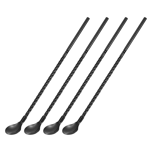 sourcing map 4Stk Edelstahl Löffel Strohhalme 8.6" Wiederverwendbar Metall Lang Griff Trinken Strohhalme Löffel für Milkshake Getränke Cocktail Schwarz von sourcing map
