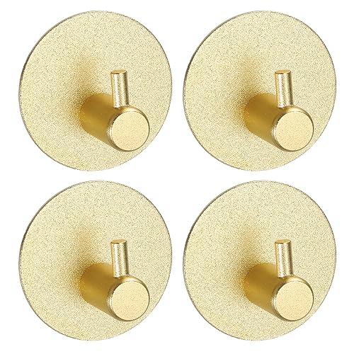 sourcing map 4Stk Klebehaken Wasserdicht Edelstahl Hut Haken Handtuch Haken Bademantel Haken für Küche Tür Schrank Bad Vorzimmer Flure Schlafräume (50mm Rund Gold) von sourcing map